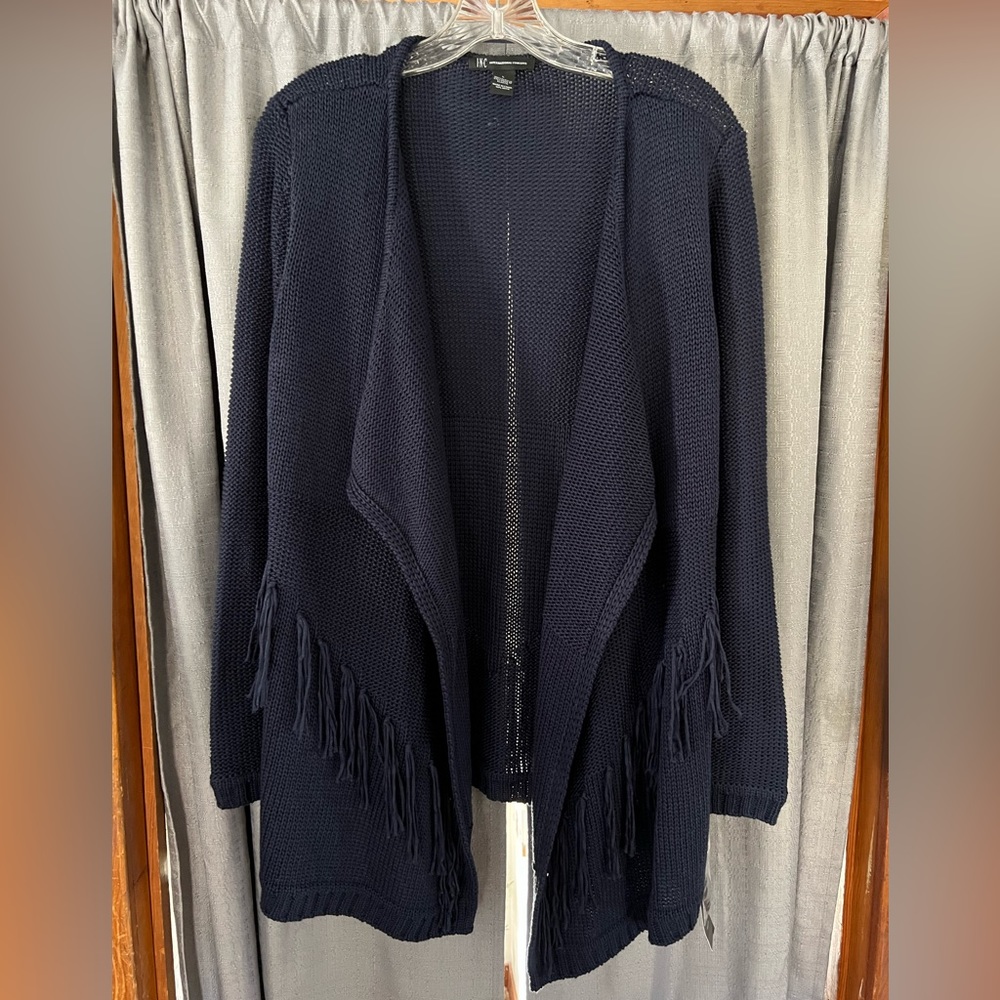 NWT INC navy cardigan with fringe